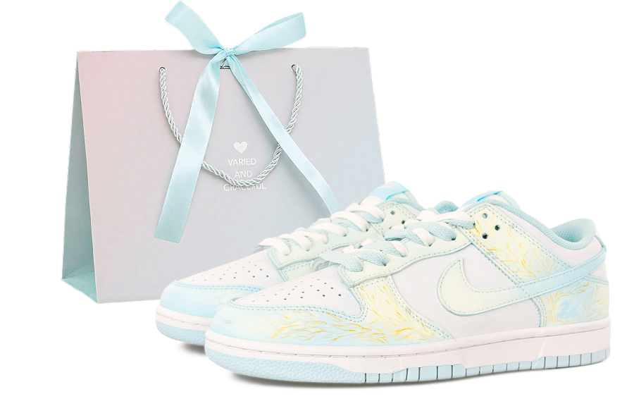 Nike Nike Dunk Leather Slip Resistant And Breathable Low top Kids' Skateboarding Shoes Cyan White Teenagers