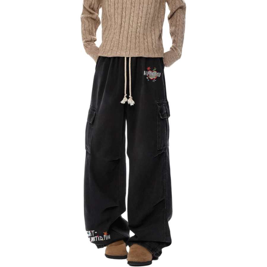 HUANQIU Jeans Unisex Thickened And Fleece Lined Straight Fit Pants