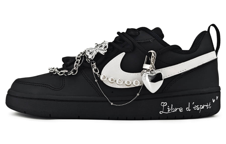 Nike Nike Court Borough Leather Slip Resistant Cushioning Abrasion Resistant Low top Kids' Skateboarding Shoes Black