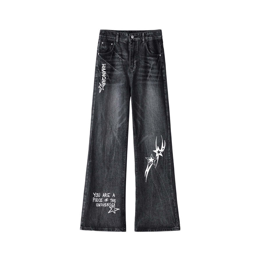 HUANQIU Jeans Unisex Moderate Straight Fit Pants