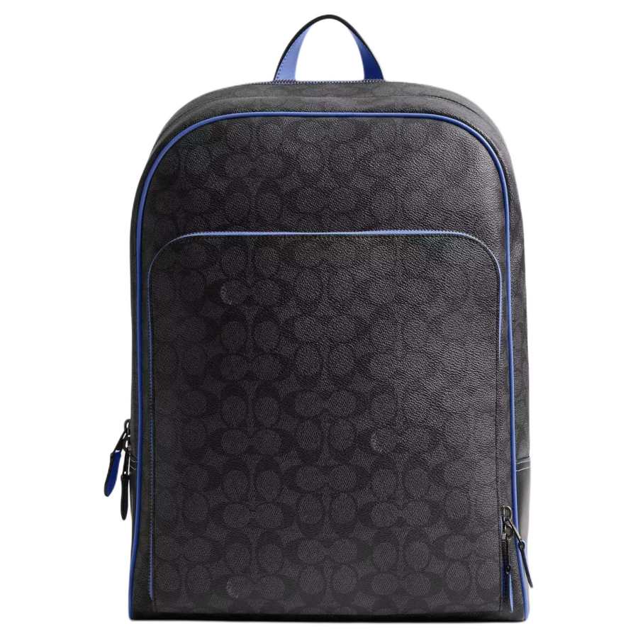 COACH Gotham Coated Canvas With Calfskin Backpack Large Men's Charcoal & Blueberry
