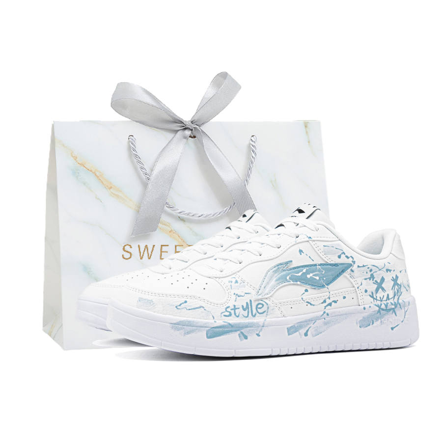 Li-Ning Li Ning Floating Boat Ice Blue Island Style Leather Abrasion Resistant, Lightweight, And Breathable Low top