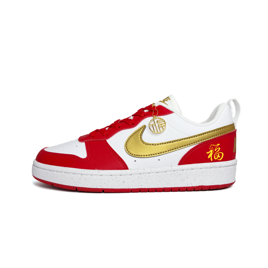 Nike Nike Court Borough Blessing Fortune Abrasion Resistant Slip Resistant Low top Skateboard Shoes Gold Red Teenagers