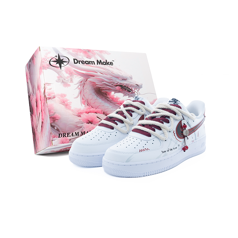 Nike Nike Air Force 1 Auspicious Horse Abrasion Resistant Low top Skateboard Shoes Men's White Red