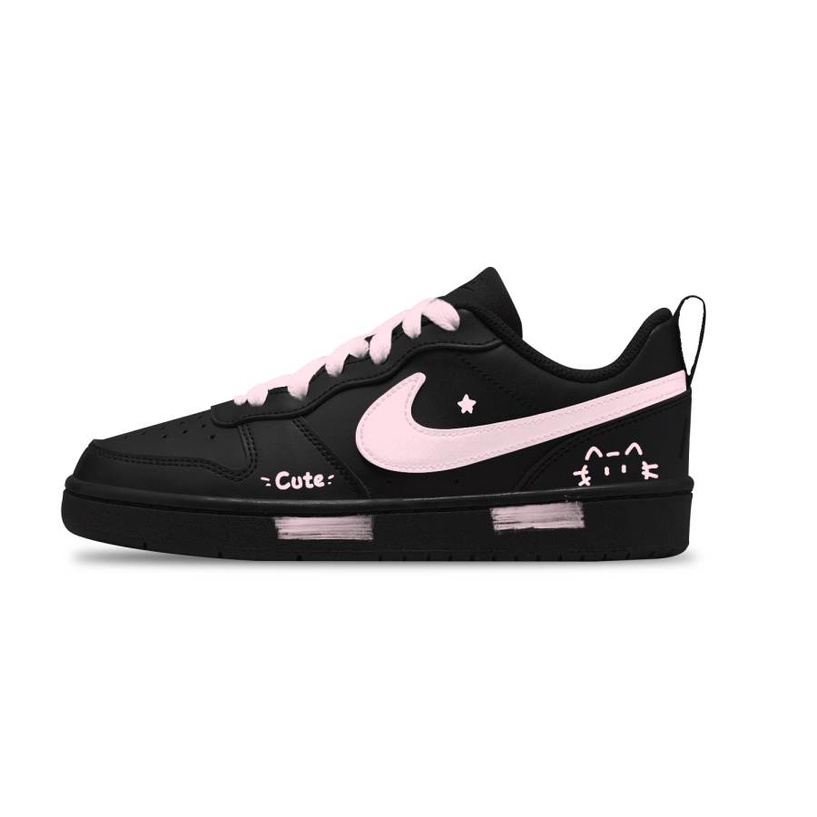Nike Nike Court Borough Meowth 2 Cute Cartoon Slip Resistant Abrasion Resistant Low top Kids' Skateboarding Shoes Black
