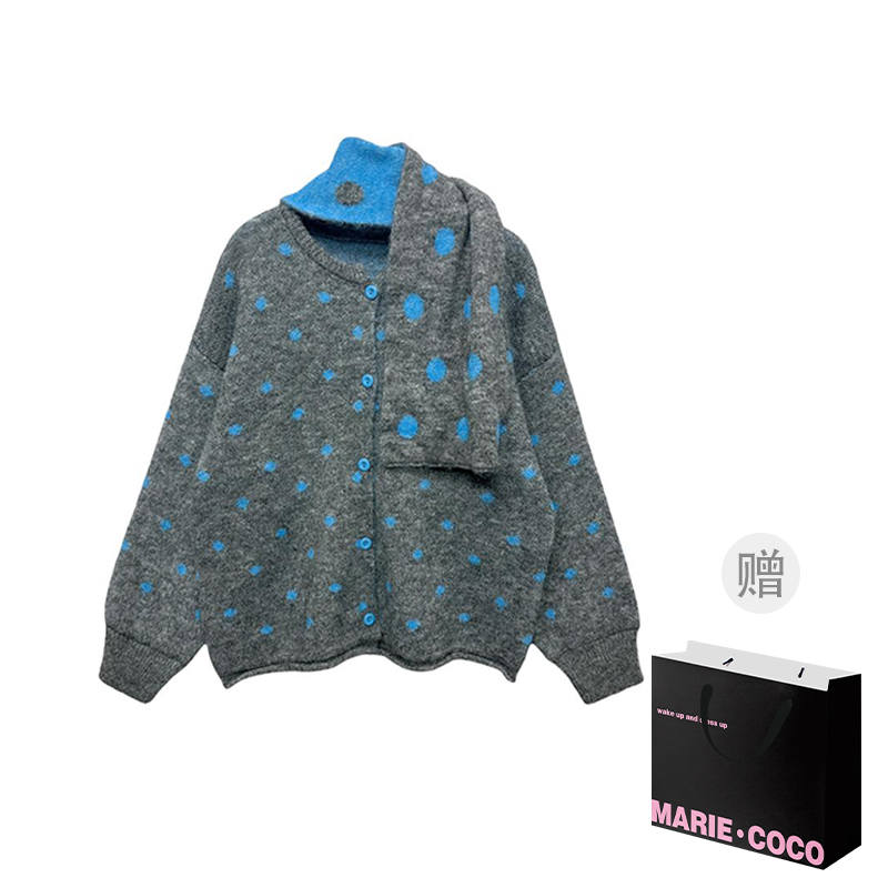 MARIE·COCO Knitwear Women's Cardigan Top With Scarf Crew Neck Moderate