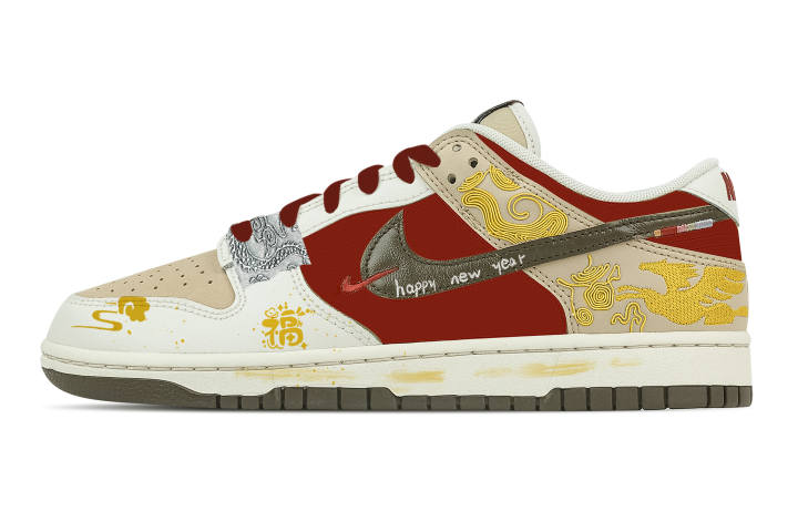 Nike Nike Dunk Blessing Wishes Winter Leather Low top Skateboard Shoes Men's Beige Red