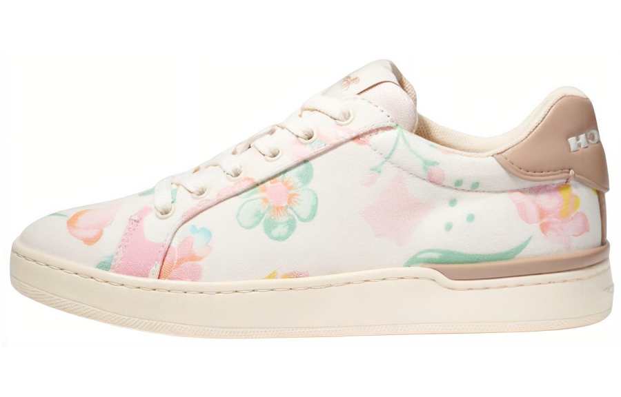 COACH Leather Stylish Skateboarding Shoes Women's White Umber