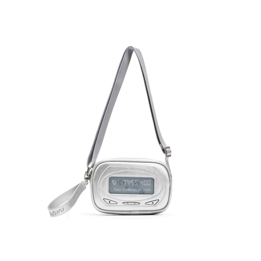 Champion Fabric Crossbody Bags Unisex Silver White/Dark Blue Denim