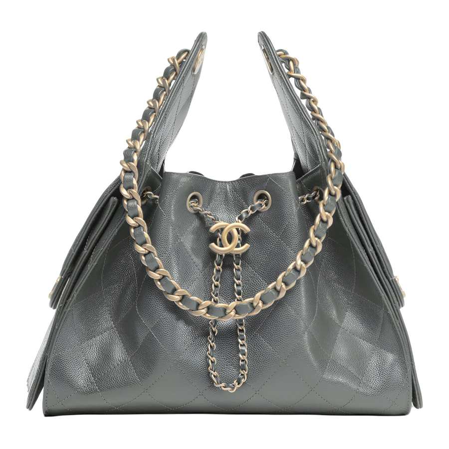 CHANEL 25Bag Grain Calfskin & Gold Metal Hippy Bag Shoulder Bag Small Women's Dark Gray