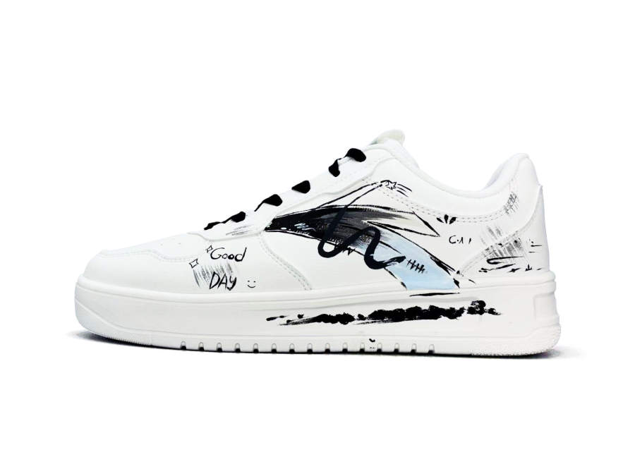 Anta Easy Slip Resistant Abrasion Resistant Low top Skateboard Shoes Unisex Black White