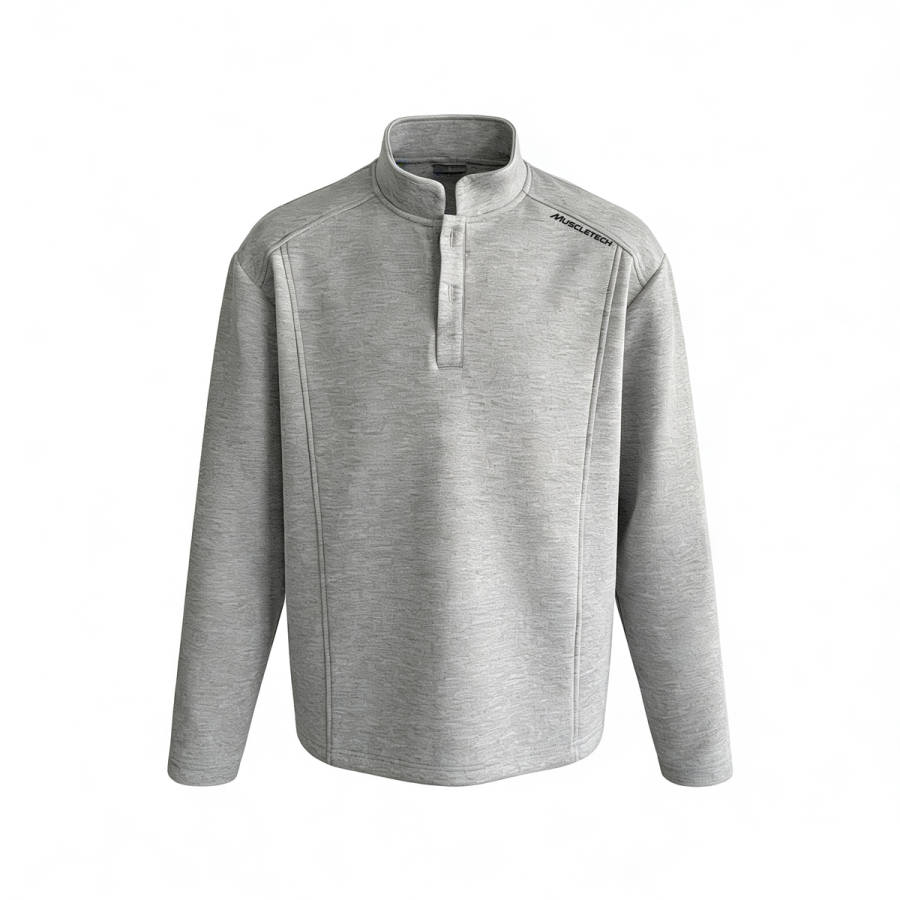 MUSCLETECH T Shirts Unisex Henry Collar Thickened And Fleece Lined Straight Fit