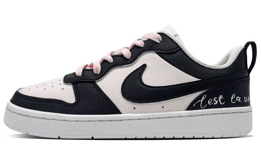 Nike Nike Court Borough Black Sugar Cream Leather Abrasion Resistant Breathable Low top Kids' Skateboarding Shoes Black