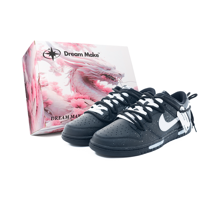 Nike Nike Dunk Black White Ink Splatter Abrasion Resistant Low top Skateboard Shoes Men's Black