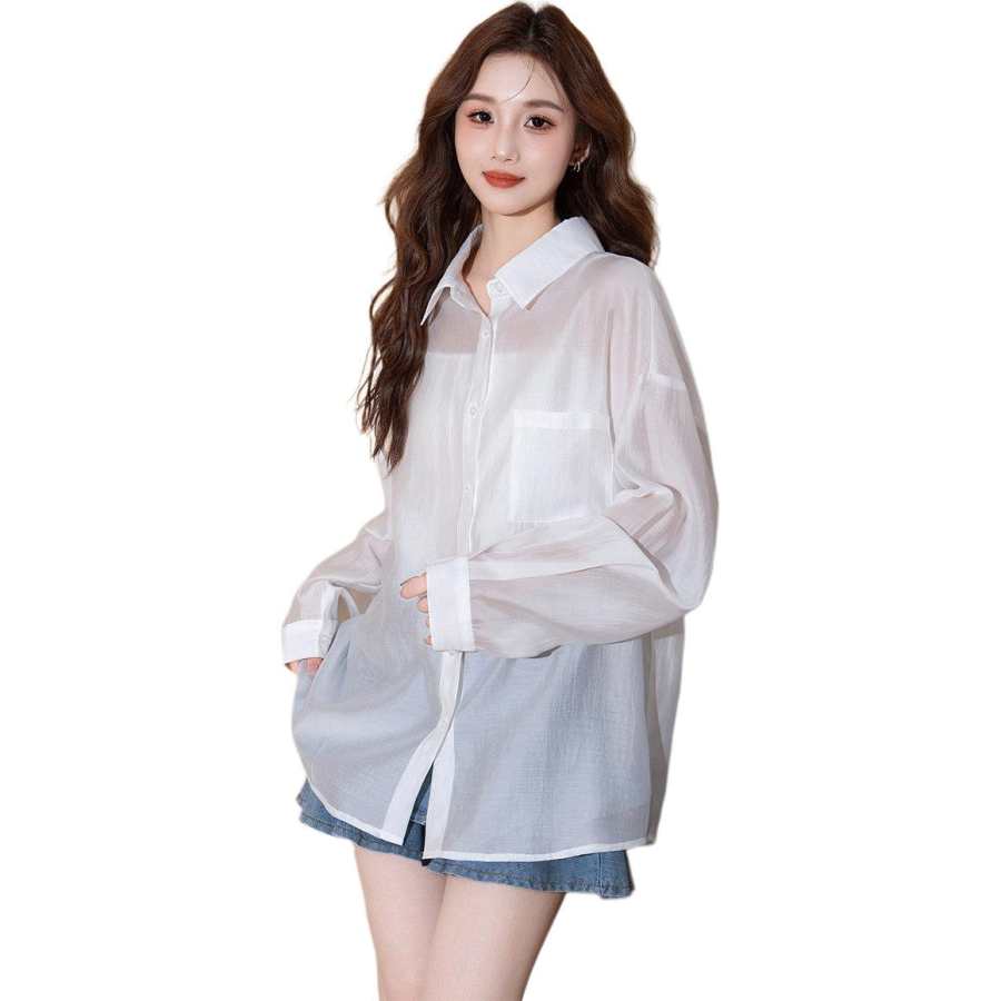 Tonlion Shirts Women's White Lapel Moderate Shirt