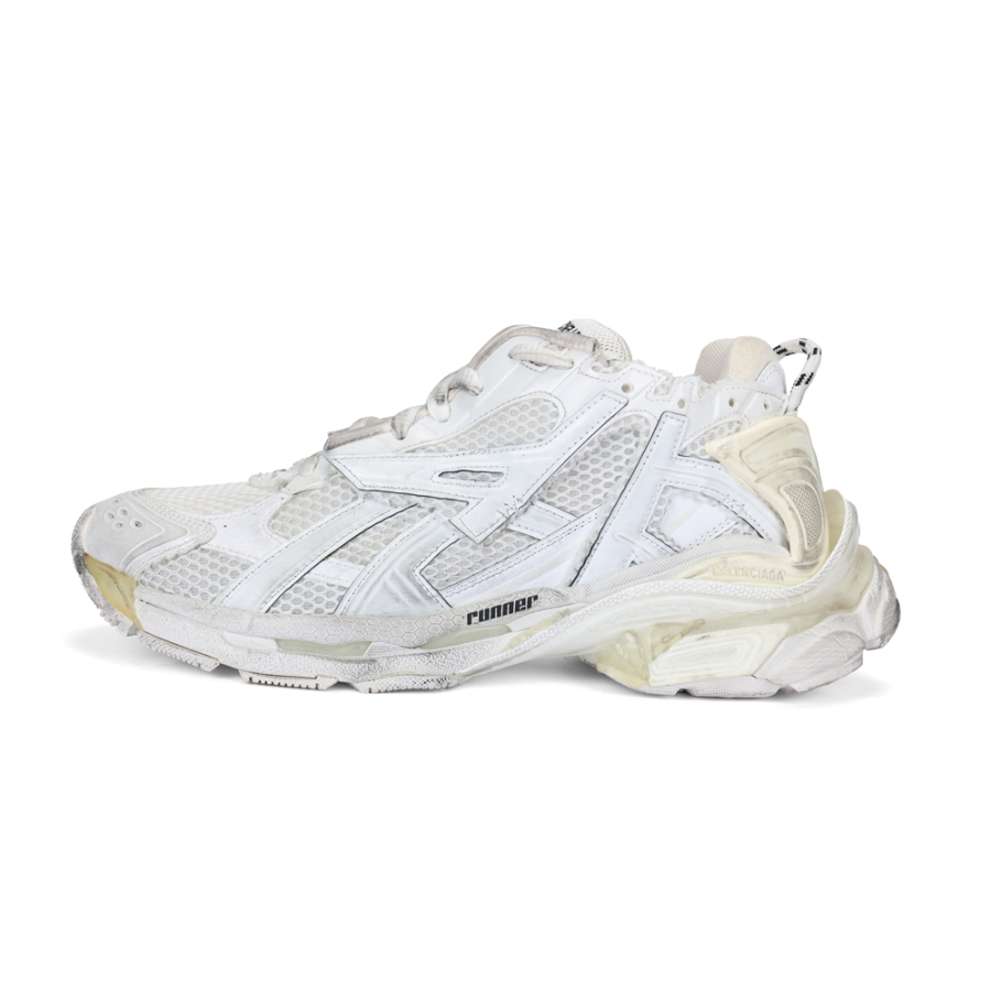 Balenciaga Runner Fabric Vintage Low top Casual Athletic Shoes Men's White Distressed