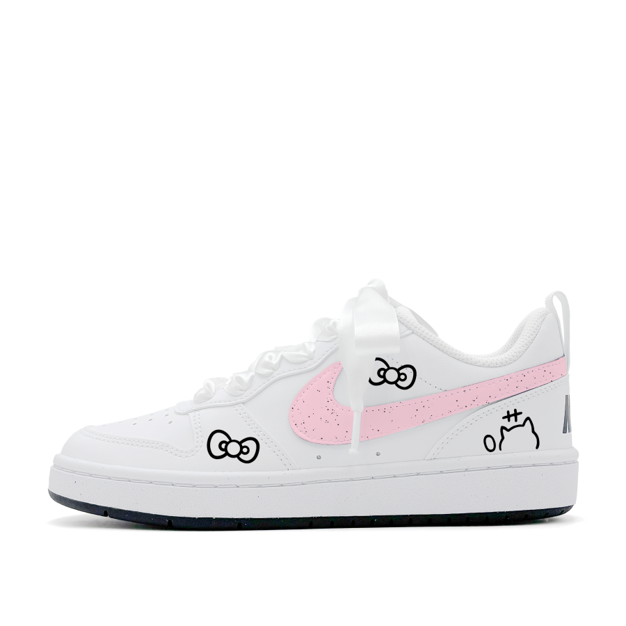 Nike Nike Court Borough Pink Cat With Bowknot, Cute, Girlish, Sweet Style, Cartoon, Anti Aging Campus Synthetic Leather