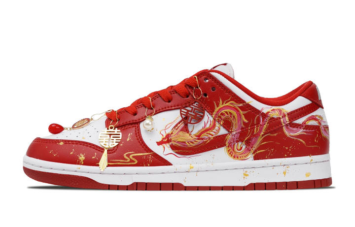 Nike Nike Dunk Auspicious Dragon And Phoenix Slip Resistant Abrasion Resistant Low top Skateboard Shoes Men's Red