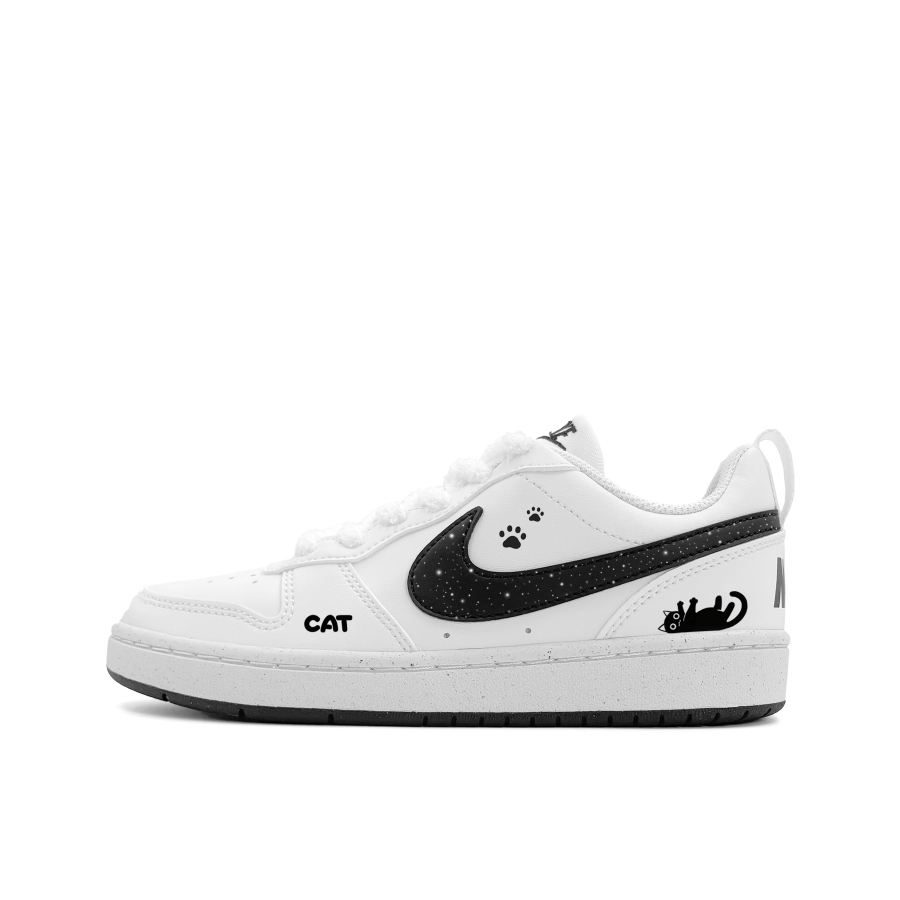 Nike Nike Court Borough Playful Kitten Abrasion Resistant Kids' Skateboarding Shoes Black White Teenagers