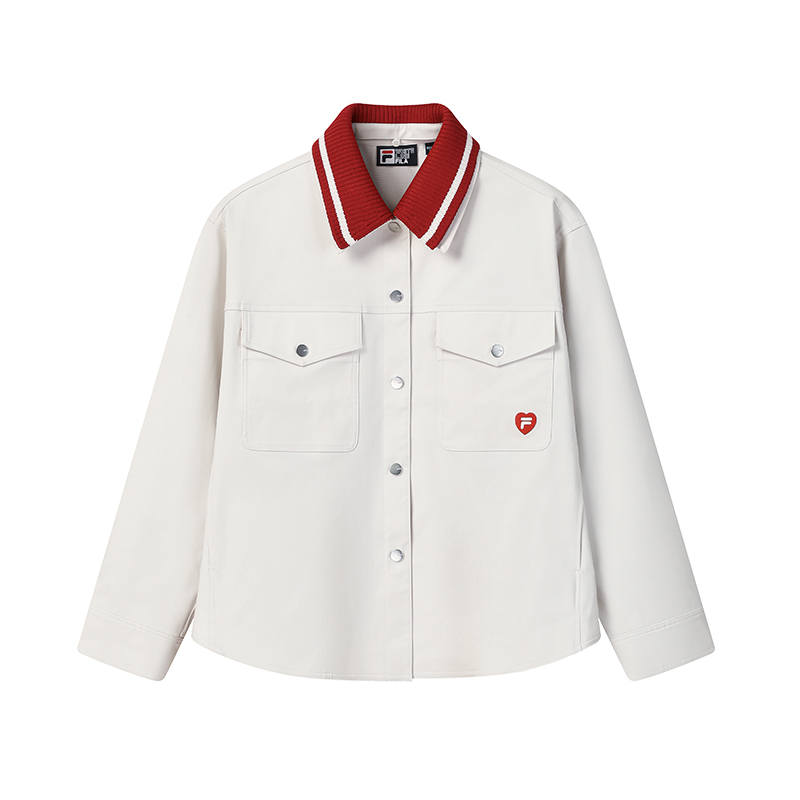 FILA CNY Jackets Women's White Sand Gray Lapel Moderate Workwear