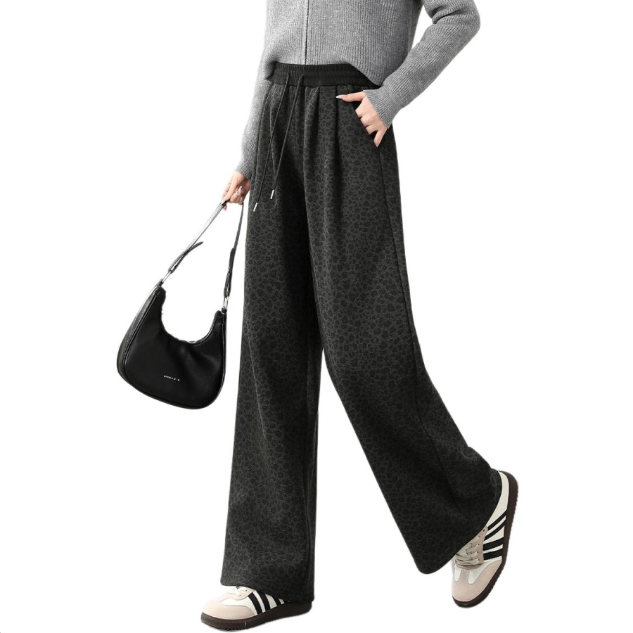 BALENO Casual Pants Women's Black Thickened And Fleece Lined Wide Leg Pants