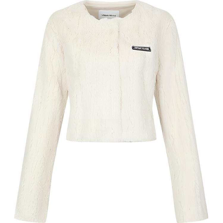 URBAN REVIVO Furs Women's Ivory White Crew Neck Thickened
