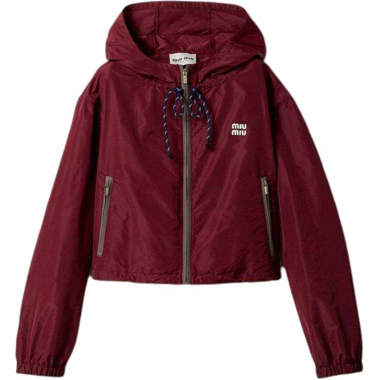 Miu Miu Logo-Rubberised Zipped Hooded Jacket
