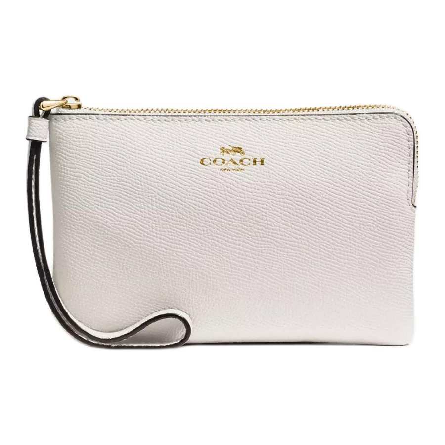 COACH Corner Zip Leather Coin Purse, Clutch Mini Women's White
