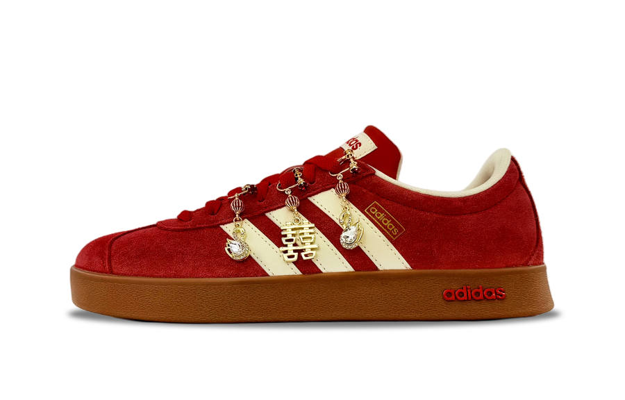 Adidas Adidas Vl Court Classic Tapestry Red Joyful Print Wear resistant And Lightweight Low top Skateboard Shoes Unisex Red