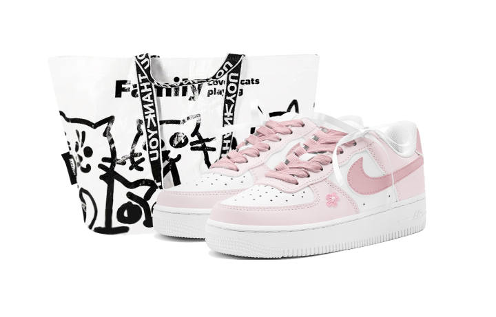Nike Nike Air Force 1 Cherry Blossoms PU Polyurethane Abrasion Resistant Low top Kids' Skateboarding Shoes White Pink