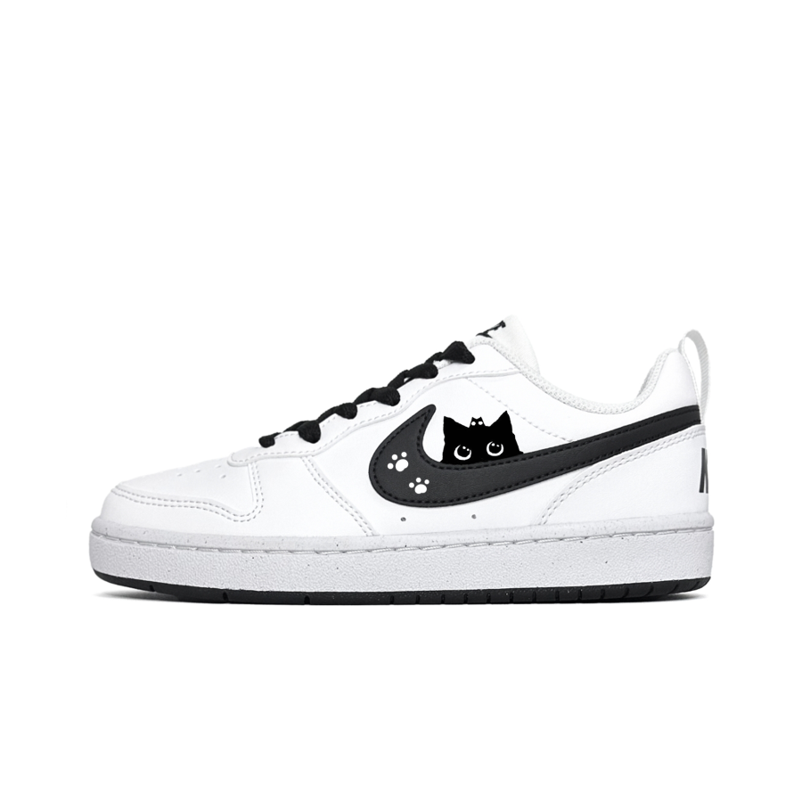 Nike Nike Court Borough Black Kitten Synthetic Leather Low top Kids' Skateboarding Shoes Black White Teenagers