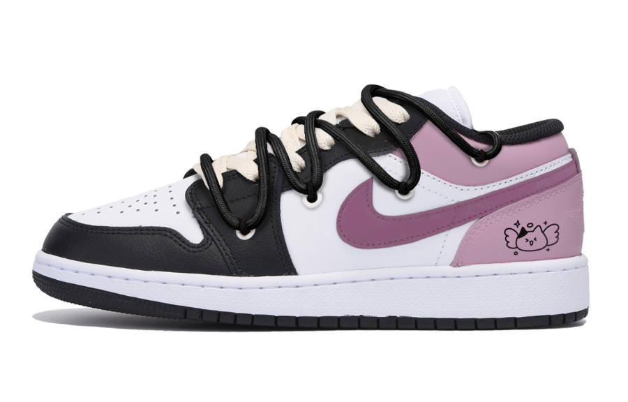 Jordan Jordan Air Jordan 1 Slip Resistant Low top Children's Basketball Shoes Black Pink Teenagers