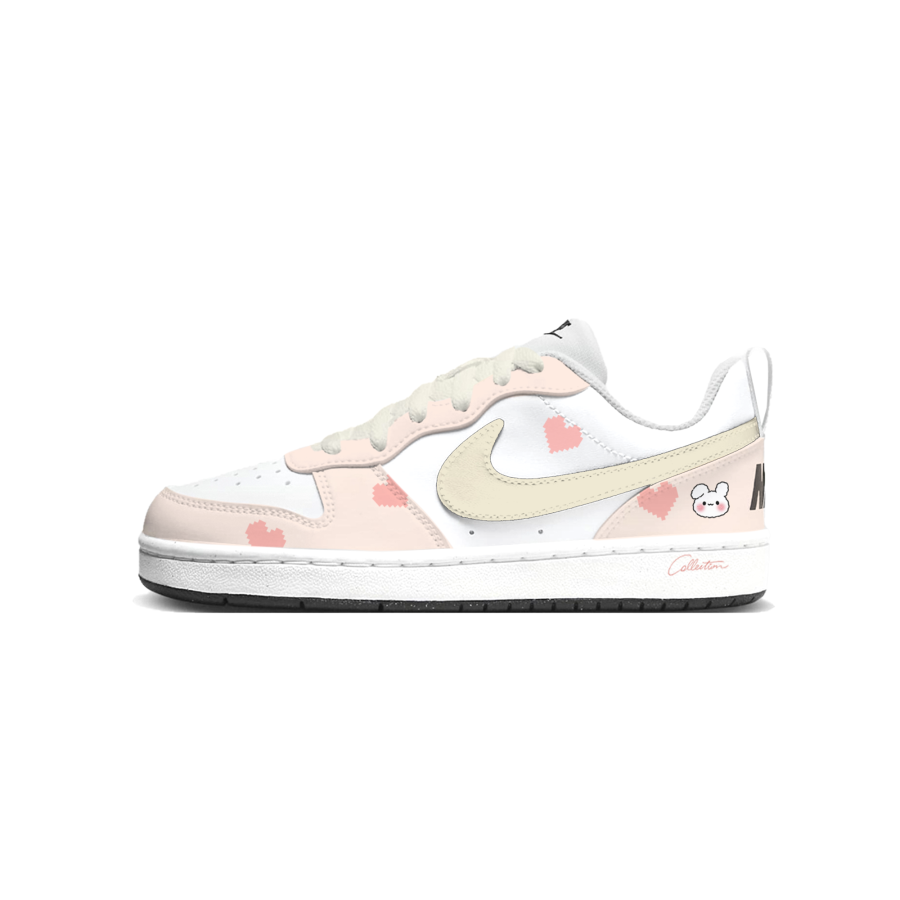 Nike Nike Court Borough Pink Sweet Signal Synthetic Leather Low top Kids' Skateboarding Shoes White