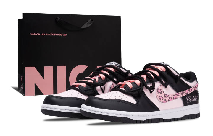 Nike Nike Dunk Leopard Hug 2.0 Synthetic Leather Abrasion Resistant Low top Kids' Skateboarding Shoes Black Teenagers