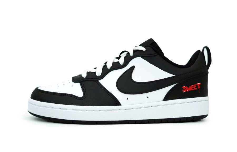 Nike Nike Court Borough Low 2 Leather Slip Resistant Abrasion Resistant Low top Kids' Skateboarding Shoes Black White