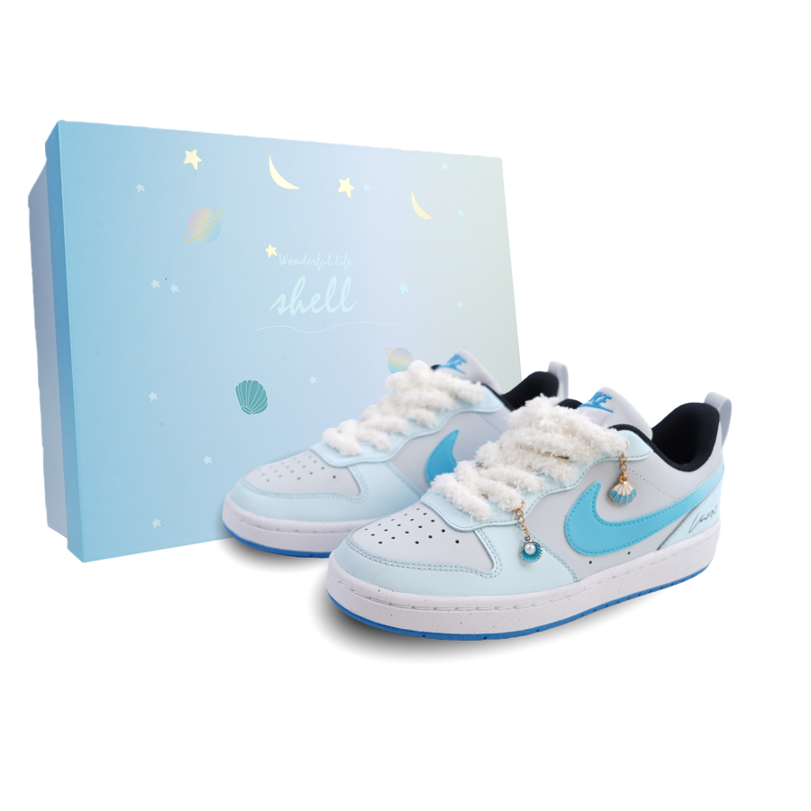 Nike Nike Court Borough Low Synthetic Leather Low top Kids' Skateboarding Shoes Gray Blue Teenagers