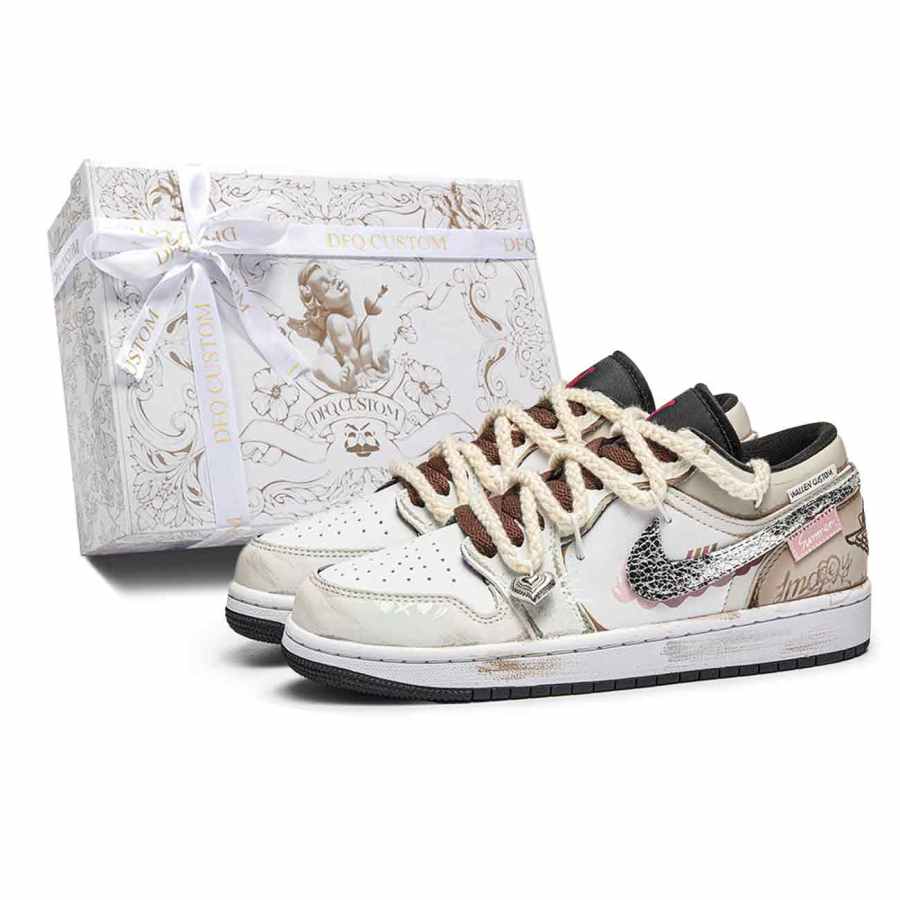 Jordan Jordan Air Jordan 1 Low top Children's Basketball Shoes White Coffee Teenagers