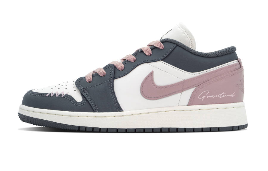 Jordan Jordan Air Jordan 1 DEER Cinnamon Powders Leather Abrasion Resistant Low top Children's Basketball Shoes Black Pink
