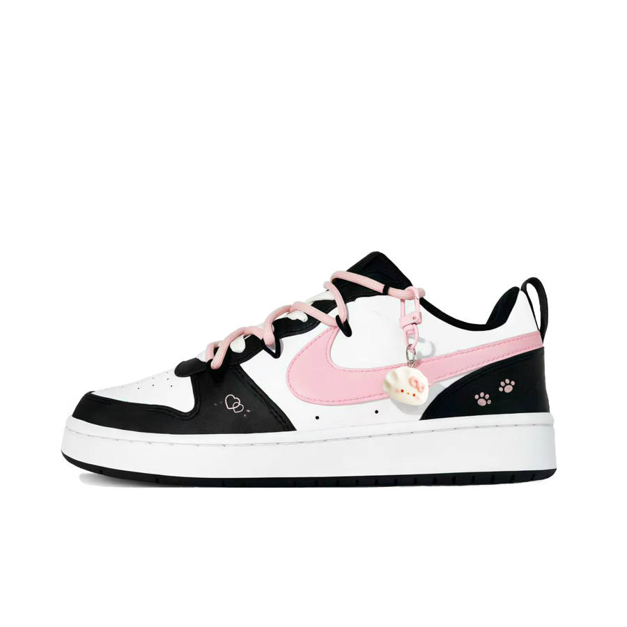 Nike Nike Court Borough Pink Paw Sweetheart Leather Low top Kids' Skateboarding Shoes Black/Pink Teenagers