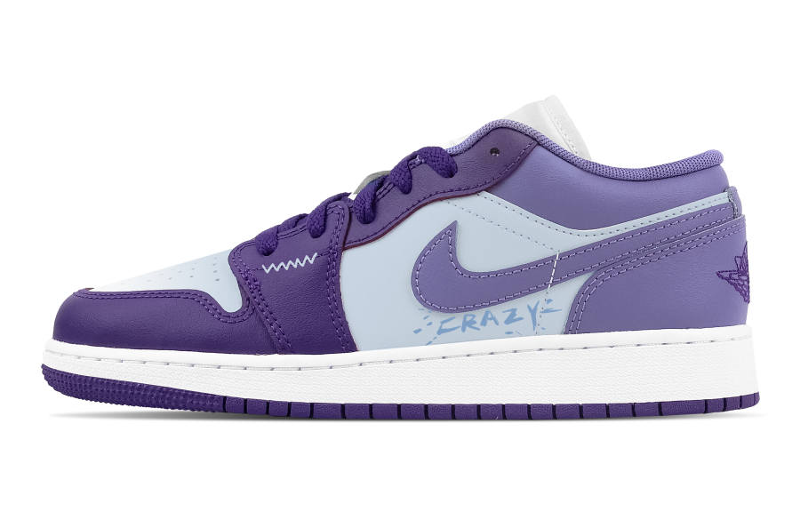 Jordan Jordan Air Jordan 1 Dusty Blue Star Leather Breathable Low top Kids' Skateboarding Shoes Palace Purple Teenagers