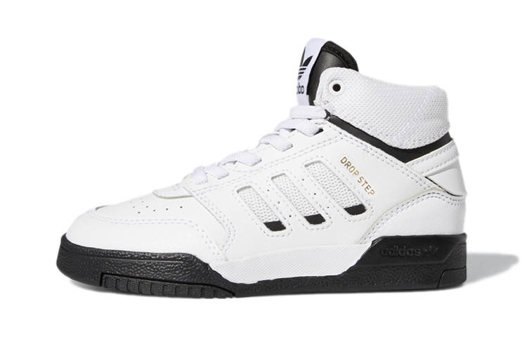 Adidas Originals Drop Step C Fabric Casual Breathable High top Kids' Skateboarding Shoes White Black