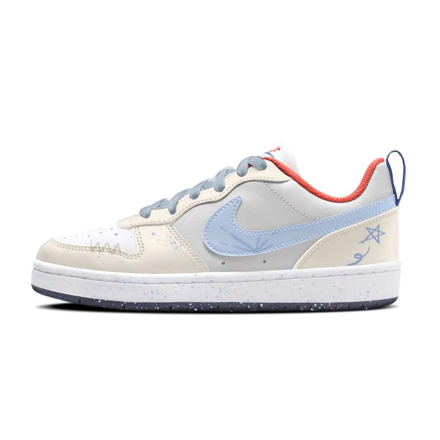 Nike Nike Court Borough Synthetic Leather Abrasion Resistant Breathable Low top Kids' Skateboarding Shoes Sky Gray Teenagers