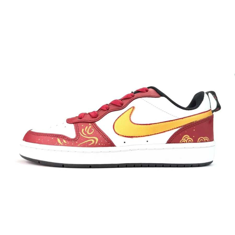 Nike Nike Court Borough Lucky Red Gold Year Abrasion Resistant Low top Kids' Skateboarding Shoes Burgundy