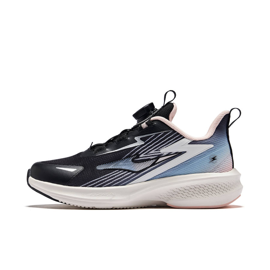 ERKE KIDS Lightning 4 Mesh Edition Lightweight Cushioning Low top Kids' Running Shoes Pure Black/Light Oxygen Blue