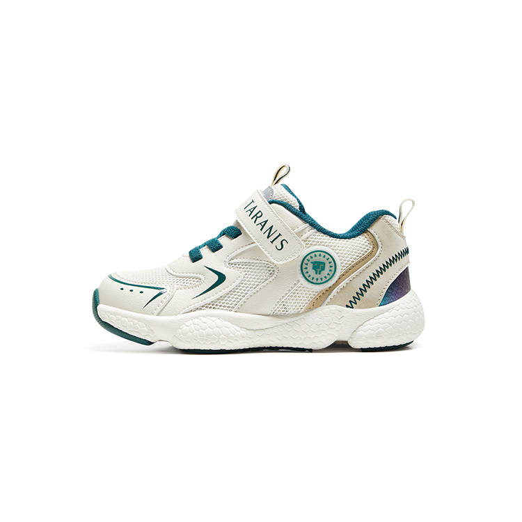 TARANIS Slip Resistant Anti Kick Cushioning Abrasion Resistant Low top Kids' Running Shoes White/Apricot/Green