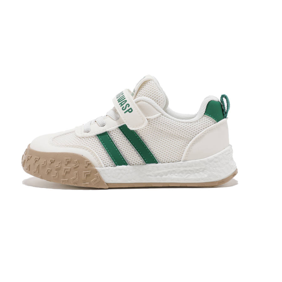 BIG WASP Synthetic Leather Slip Resistant Cushioning Breathable Low top Kids' Skateboarding Shoes Beige Green