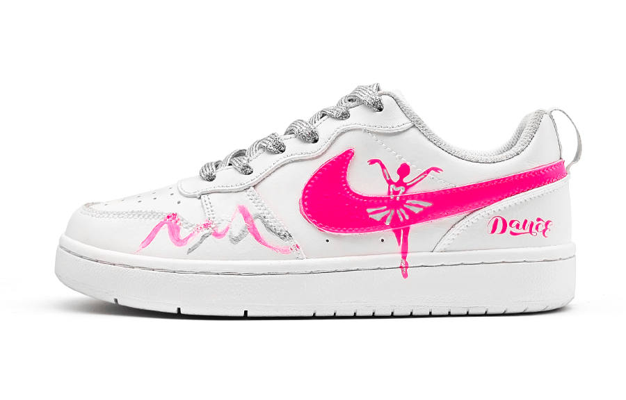 Nike Nike Court Borough Pink Dream Ballet Leather Low top Kids' Skateboarding Shoes White Teenagers