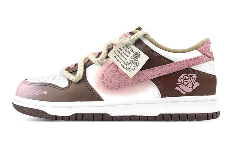 Nike Nike Dunk Abrasion Resistant Low top Kids' Skateboarding Shoes White Pink Brown Teenagers