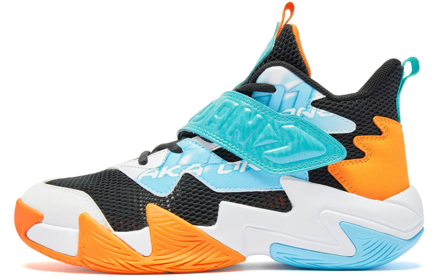 QIAODAN Mid top Basketball Shoes Black Blue Unisex