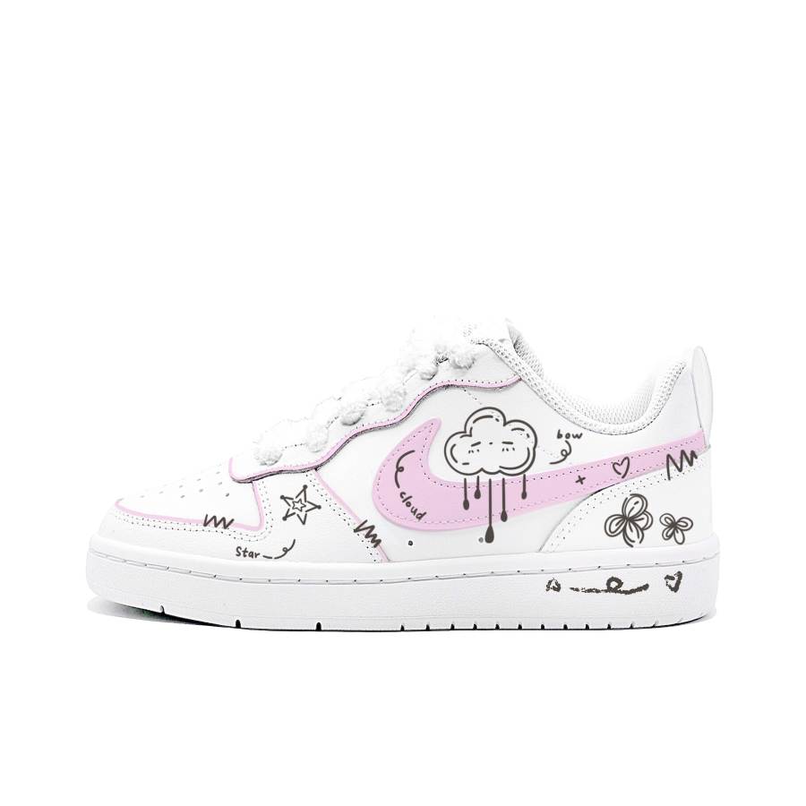Nike Nike Court Borough Wandering In The Clouds Leather Slip Resistant Slip Resistant Low top Skateboard Shoes White Kids'